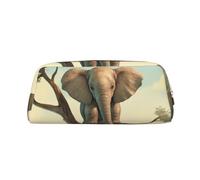 GDSHJKLW Astuccio in pelle con piccolo elefante sull'albero, grande capacità, astuccio per penne, borsa per il trucco con cerniera, per donne e uomini, borsa da toilette da viaggio, borsa per
