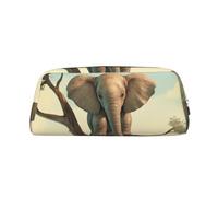 GDSHJKLW Astuccio in pelle con piccolo elefante sull'albero, grande capacità, astuccio per penne, borsa per il trucco con cerniera, per donne e uomini, borsa da toilette da viaggio, borsa per