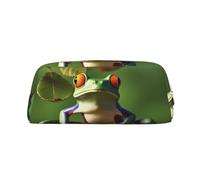 GDSHJKLW Astuccio in pelle con rana della pace, grande capacità, astuccio per penne, borsa per il trucco con cerniera, per donne e uomini, borsa da toeletta da viaggio impermeabile, borsa per