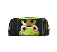 GDSHJKLW Astuccio in pelle con rana e corona, grande capacità, astuccio per trucchi con cerniera, per donne e uomini, borsa da toeletta da viaggio impermeabile, borsa per cosmetici ampia aperta