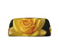 GDSHJKLW Astuccio in pelle con rosa gialla, grande capacità, astuccio per penne, borsa per il trucco con cerniera, per donne e uomini, trousse da viaggio impermeabile per cosmetici, portamonete con