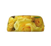GDSHJKLW Astuccio in pelle con rosa gialla, grande capacità, astuccio per penne, borsa per il trucco con cerniera, per donne e uomini, trousse da viaggio impermeabile per cosmetici, portamonete con