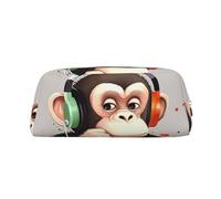 GDSHJKLW Astuccio in pelle con scimmia musicale, grande capacità, borsa per il trucco con cerniera, per donne e uomini, borsa da toilette da viaggio impermeabile, borsa per cosmetici ampia aperta