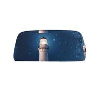 GDSHJKLW Astuccio in pelle con scritta "Lighthouse Under Starry Night Sky" di grande capacità, astuccio per penne e trucchi con cerniera, per donne e uomini, borsa da toeletta da viaggio impermeabile