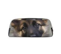 GDSHJKLW Astuccio in pelle con simpatico cucciolo di pastore tedesco, grande capacità, astuccio per penne, borsa per il trucco con cerniera, per donne e uomini, borsa da toeletta da viaggio