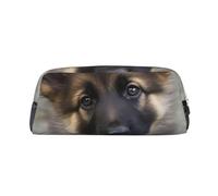 GDSHJKLW Astuccio in pelle con simpatico cucciolo di pastore tedesco, grande capacità, astuccio per penne, borsa per il trucco con cerniera, per donne e uomini, borsa da toeletta da viaggio