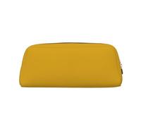 GDSHJKLW Astuccio in pelle giallo senape, grande capacità, astuccio per penne, borsa per il trucco con cerniera, per donne e uomini, trousse da viaggio impermeabile, borsa per cosmetici ampia aperta