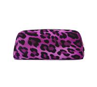 GDSHJKLW Astuccio in pelle leopardata viola grande capacità, astuccio per penne, borsa per il trucco con cerniera per donne e uomini, trousse da viaggio impermeabile per cosmetici, portamonete con