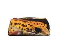 GDSHJKLW Astuccio in pelle leopardato con piccolo geco grande capacità, astuccio per penne, borsa per il trucco con cerniera, per donne e uomini, borsa da toeletta da viaggio impermeabile, borsa per