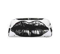 GDSHJKLW Astuccio in pelle nera con labbra e rossetto, grande capacità, borsa per il trucco con cerniera, per donne e uomini, borsa da toeletta da viaggio, borsa per cosmetici impermeabile