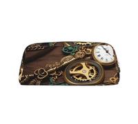 GDSHJKLW Astuccio in pelle Steampunk, con chiavi e catene, astuccio per penne di grande capacità, borsa per il trucco con cerniera, per donne e uomini, borsa da toeletta da viaggio impermeabile, borsa