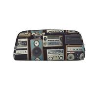 GDSHJKLW Astuccio in pelle vintage Wall Of Radio Boombox di grande capacità, astuccio per penne e trucchi con cerniera, per donne e uomini, borsa da toeletta da viaggio impermeabile borsa per