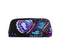 GDSHJKLW Astuccio in pelle viola con farfalle e fiori grande capacità, astuccio per penne con cerniera, borsa per il trucco per donne e uomini, borsa da toilette da viaggio, borsa cosmetica