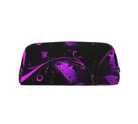 GDSHJKLW Astuccio in pelle viola e nero con farfalla grande capacità, astuccio per penne, borsa per trucco con cerniera, borsa per trucco per donne e uomini, borsa da toilette da viaggio, borsa