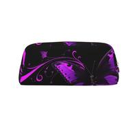 GDSHJKLW Astuccio in pelle viola e nero con farfalla grande capacità, astuccio per penne, borsa per trucco con cerniera, borsa per trucco per donne e uomini, borsa da toilette da viaggio, borsa