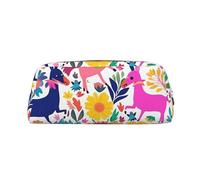 GDSHJKLW Astuccio portamatite in pelle con animali Otomi messicani, grande capacità, astuccio per trucchi con cerniera, per donne e uomini, borsa da toeletta da viaggio, borsa per cosmetici