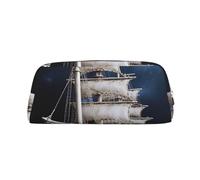 GDSHJKLW Astuccio vintage in pelle bianca nautica con nave grande capacità, astuccio per penne con cerniera, borsa per il trucco per donne e uomini, borsa da toilette da viaggio, borsa cosmetica