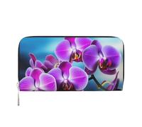 GDSHJKLW Bella orchidea, portafoglio da donna, con chiusura lampo intorno al bordo, in pelle sintetica, con tasca per cellulare, nero, taglia unica, colore: nero, nero, Taille unique