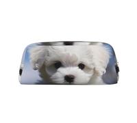 GDSHJKLW Bichon - Astuccio in pelle con cane frisé, grande capacità, borsa per il trucco con cerniera, per donne e uomini, borsa da toeletta da viaggio, borsa per cosmetici impermeabile, portamonete