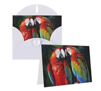 GDSHJKLW Biglietto di auguri bianco con due pappagalli colorati, con buste, 10,2 x 15,2 cm, biglietti di ringraziamento, biglietti per tutte le occasioni, per Natale, vacanze, compleanno, laurea