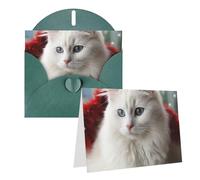 GDSHJKLW Biglietto di auguri bianco con grazioso gatto bianco con buste, 10,2 x 15,2 cm, biglietti di ringraziamento, biglietti per tutte le occasioni, verde scuro, per Natale, vacanze, compleanni