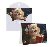 GDSHJKLW Biglietto di auguri bianco con grazioso gatto che canta canti natalizi con buste, 10,2 x 15,2 cm, biglietti di ringraziamento, biglietti per tutte le occasioni, per Natale, vacanze