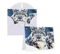 GDSHJKLW Biglietto di auguri bianco con leopardo delle nevi dagli occhi azzurri, con buste, 10,2 x 15,2 cm, biglietti di ringraziamento, biglietti per tutte le occasioni, per Natale, vacanze