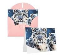 GDSHJKLW Biglietto di auguri bianco con leopardo delle nevi dagli occhi azzurri, con buste, 10,2 x 15,2 cm, biglietti di ringraziamento, biglietti per tutte le occasioni, per Natale, vacanze