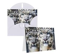GDSHJKLW Biglietto di auguri bianco con leopardo delle nevi dagli occhi azzurri, con buste, 10,2 x 15,2 cm, biglietti di ringraziamento, biglietti per tutte le occasioni, per Natale, vacanze