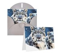 GDSHJKLW Biglietto di auguri bianco con leopardo delle nevi dagli occhi azzurri, con buste, 10,2 x 15,2 cm, biglietti di ringraziamento, biglietti per tutte le occasioni, per Natale, vacanze
