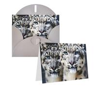 GDSHJKLW Biglietto di auguri bianco con leopardo delle nevi dagli occhi azzurri, con buste, 10,2 x 15,2 cm, biglietti di ringraziamento, biglietti per tutte le occasioni, per Natale, vacanze