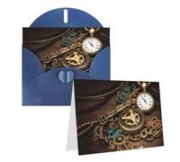 GDSHJKLW Biglietto di auguri bianco con lettere e catene, motivo: orologi steampunk, con buste, 10,2 x 15,2 cm, biglietti di ringraziamento, biglietti per tutte le occasioni, per Natale, vacanze