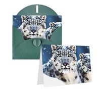 GDSHJKLW Biglietto di auguri bianco con motivo leopardo delle nevi dagli occhi azzurri, con buste, 10,2 x 15,2 cm, biglietti di ringraziamento, biglietti per tutte le occasioni, verde scuro, per