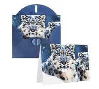 GDSHJKLW Biglietto di auguri bianco con motivo leopardo delle nevi dagli occhi azzurri, con buste, 10,2 x 15,2 cm, biglietti di ringraziamento, biglietti per tutte le occasioni, per Natale, vacanze