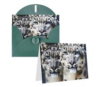GDSHJKLW Biglietto di auguri bianco con motivo leopardo delle nevi dagli occhi azzurri, con buste, 10,2 x 15,2 cm, biglietti di ringraziamento, biglietti per tutte le occasioni, verde scuro, per