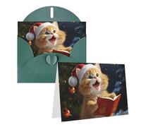 GDSHJKLW Biglietto di auguri bianco con scritta "Cute Cat" e scritta in lingua inglese "Christmas Carols", con buste, 10,2 x 15,2 cm, biglietti di ringraziamento, biglietti per tutte le occasioni