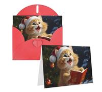GDSHJKLW Biglietto di auguri bianco con scritta "Cute Cat" e scritta in lingua inglese "Christmas Carols", con buste, 10,2 x 15,2 cm, biglietti di ringraziamento, biglietti per tutte le occasioni, per
