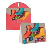 GDSHJKLW Biglietto di auguri in stile retrò colorato con pattini a rotelle, vuoto, con buste, 10,2 x 15,2 cm, biglietti di ringraziamento, biglietti per tutte le occasioni, per Natale, vacanze