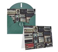 GDSHJKLW Biglietto di auguri vintage con scritta "Wall of Radio", vuoto, con buste, 10,2 x 15,2 cm, biglietti di ringraziamento, biglietti per tutte le occasioni, verde scuro, per Natale, vacanze