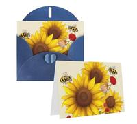 GDSHJKLW Biglietto di auguri vuoto con api, girasoli, margherita, rosa, fiori, con buste, 10,2 x 15,2 cm, biglietti di ringraziamento, biglietti per tutte le occasioni, blu per Natale, vacanze