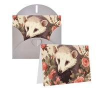GDSHJKLW Biglietto di auguri vuoto con buste con opossum e rose, 10,2 x 15,2 cm, biglietti di ringraziamento, biglietti per tutte le occasioni, colore grigio, per Natale, vacanze, compleanno, laurea