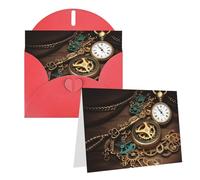GDSHJKLW Biglietto di auguri vuoto con lettere e catene, motivo: orologi steampunk, con buste, 10,2 x 15,2 cm, biglietti di ringraziamento, biglietti per tutte le occasioni, per Natale, vacanze