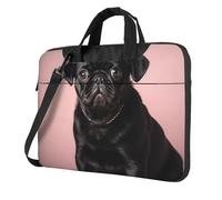 GDSHJKLW Borsa a tracolla per computer portatile da 14 pollici, unisex, impermeabile, con carlino nero e manico a tracolla