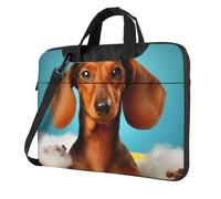 GDSHJKLW Borsa a tracolla per computer portatile, unisex, impermeabile, borsa messenger con cane bassotto, borsa per computer portatile, con manico a tracolla, Nero, 14 inch