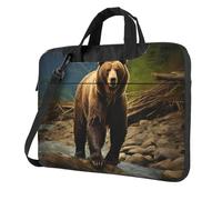 GDSHJKLW Borsa a tracolla per computer portatile, unisex, impermeabile, borsa messenger con orso marrone, borsa per laptop con manico, Nero, 13 inch