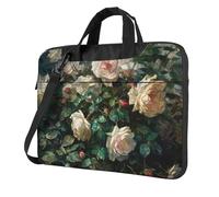 GDSHJKLW Borsa a tracolla per computer portatile, unisex, impermeabile, borsa messenger con stampa di rose, borsa per computer portatile con maniglia, Nero, 13 inch