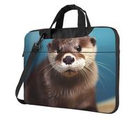 GDSHJKLW Borsa a tracolla per computer portatile, unisex, impermeabile, borsa messenger con tenera lontra, borsa per laptop con manico a tracolla, Nero, 14 inch