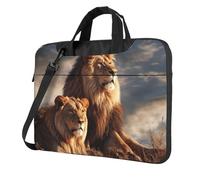 GDSHJKLW Borsa a tracolla per computer portatile, unisex, impermeabile, con due leoni, con manico a tracolla, Nero, 14 inch