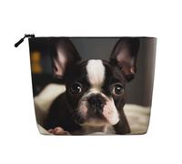 Gdshjklw Borsa da trucco in lino per donne, organizer da viaggio impermeabile per cosmetici, leggera, con cerniera, organizer carino Boston Terrier per pennelli da trucco