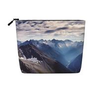 GDSHJKLW Borsa da trucco in lino per donne, organizer da viaggio impermeabile per cosmetici, leggera, con cerniera, organizer per pennelli da trucco panoramico delle Alpi